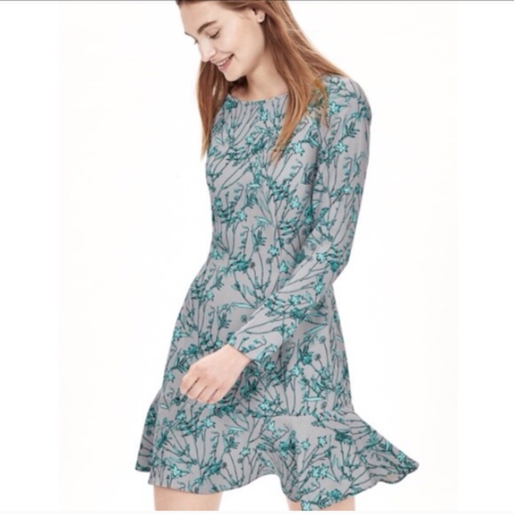 Banana Republic Gray Mini Dress with Teal Floral Print